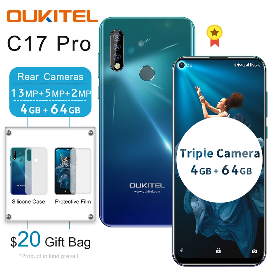 OUKITEL C17 Pro 6,3" 19,5: 9 Android 9,0 мобильный телефон MTK6763 Восьмиядерный 4G 64G Dual 4G LTE Тройная камера 13MP Face ID смартфон