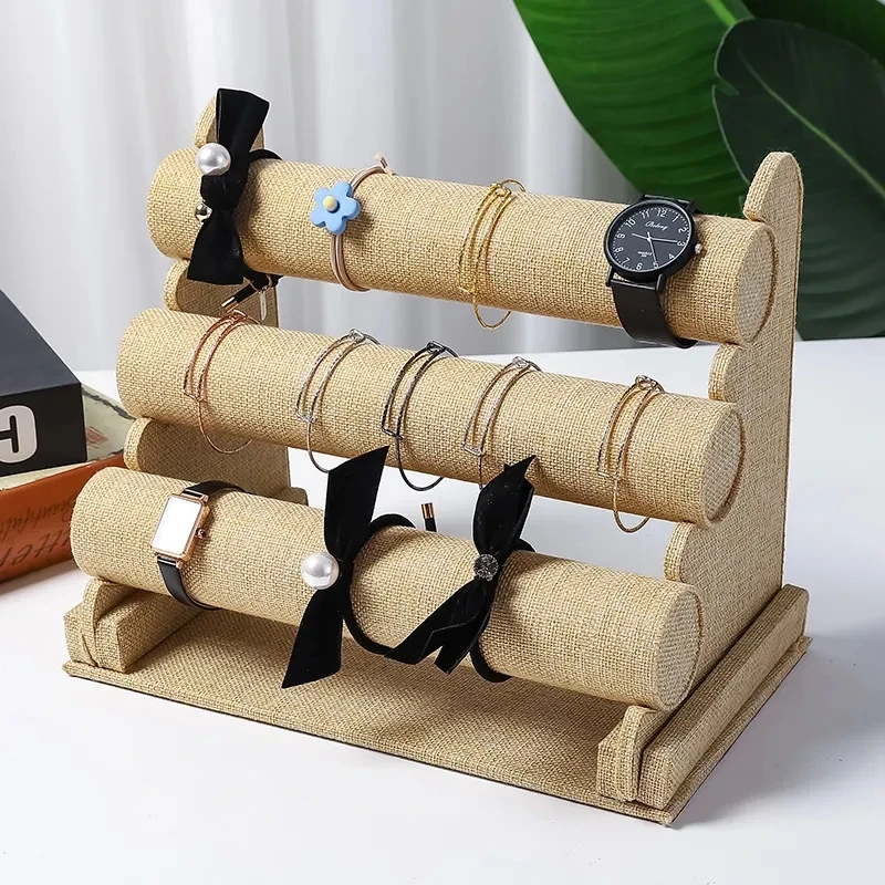 Jewelry Display Stand Linen Boho Watch Bracelet Necklace T-Bar Rack Jewelry Hard Display Stand Holder Jewelry Organizer Hard