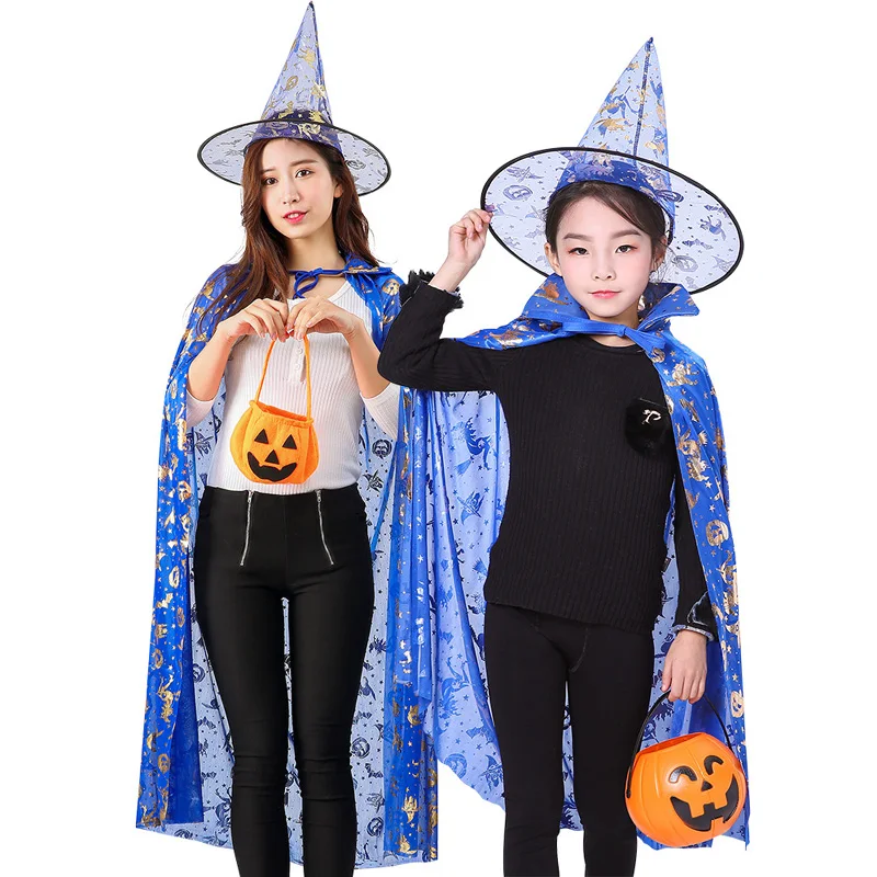 Одежда для сна для взрослых, женщин и детей, счастливый красочный день Хэллоуин костюм принцессы комплект волшебник, ведьма накидка халат и капюшоном для мальчиков и девочек; Прямая поставка - Цвет: blue