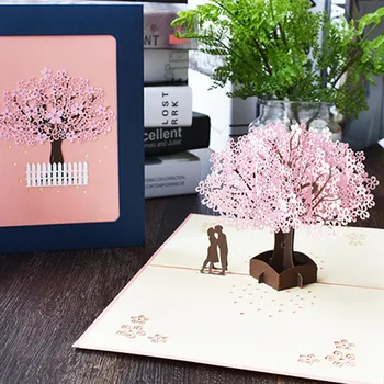 

Handmade Up Romantic Birthday, Anniversary, Dating Card for Husband, Wife, Boyfriend, Girlfriend - Cherry Blossom Tree with