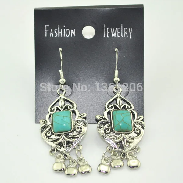 

s925-11------- Dangle Drop Earring with Apple 1 Pair Natural Stone Women Jewelry Factory Price Vintage Antique Silver Wholesaler