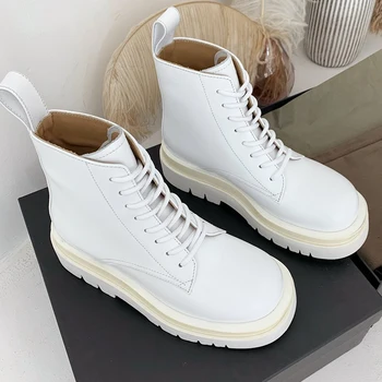 

Fashion High-Top Martin Boots Women Genuine Leather Motorcycle Boots Autumn Winter Casual Outdoor Walking Shoes