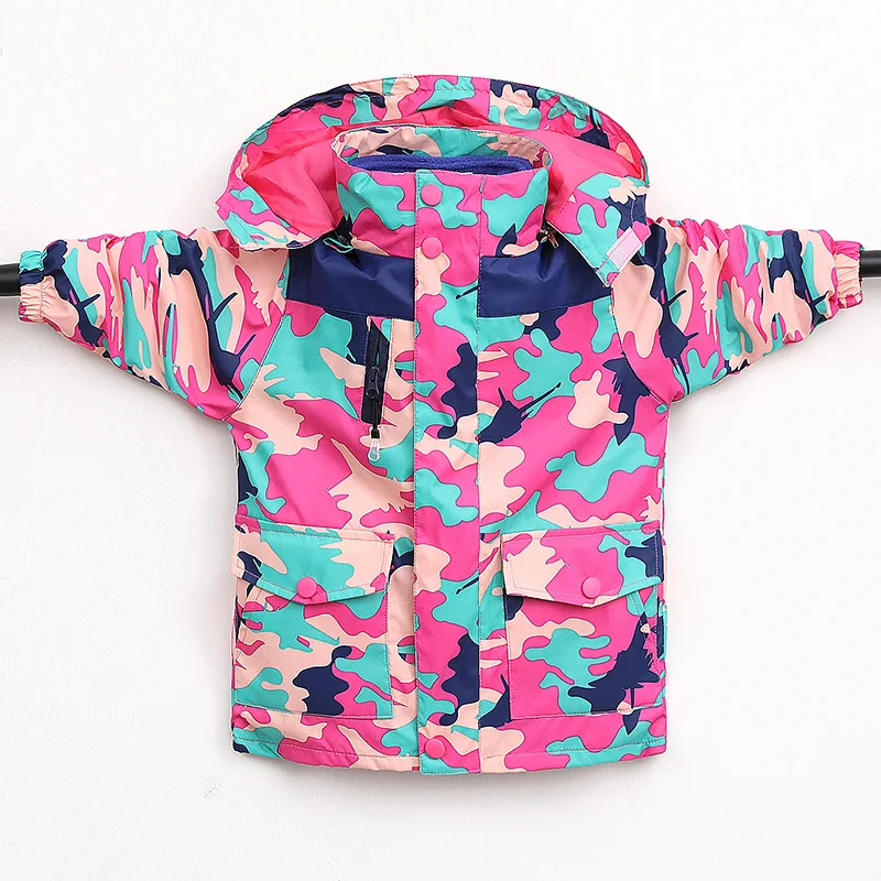 

Girls Three-in-One Raincoat Jacket Autumn & Winter New Style Childrenswear Children Long Sleeve Camouflage Coat Two-Piece Set