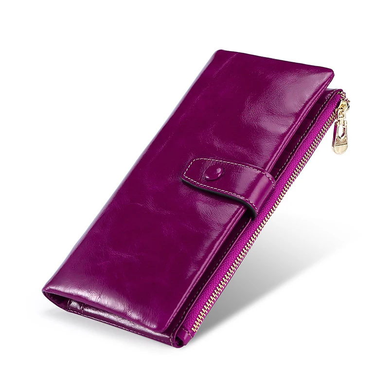 Purple BONAMIE Натуральная кожа модные повседневные длинные женские сумки на молнии Ретро Противоугонный клатч женская многофункциональная ручная сумка бумажник - Color: Purple