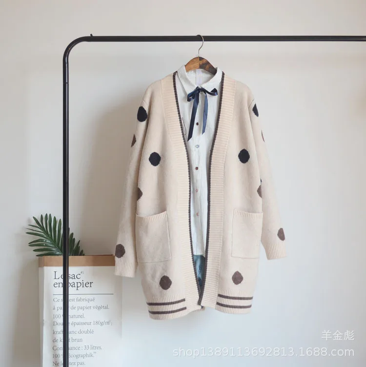 Best Price 18 Autumn And Winter New Style Korean-style Casual Simple da bo dian Thick V-neck Mid-length Sweater Knitted Cardigan A191