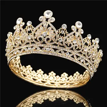

Vintage Baroque Bridal Crown Rhinestone Gold Tiaras and Crowns Round Diadem Bride Hair jewelry Wedding Crown Hair Accessories