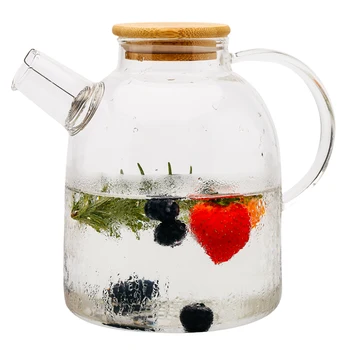 

Transparent Glass Teapot Large With Bamboo Cover Water Pitcher Heat-resistant Filter Flower Tea Set Kitchen Juice Container