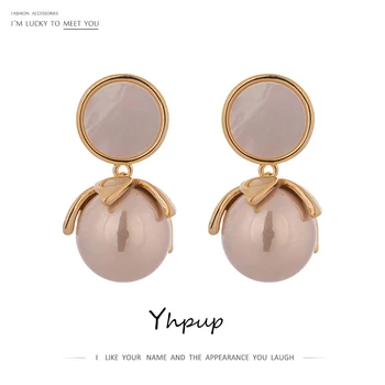 

Yhpup korean Style Imitation Pearls Drop Earrings for Women Fashion Natural Shell Geometric Copper Earrings Party Gift 2020