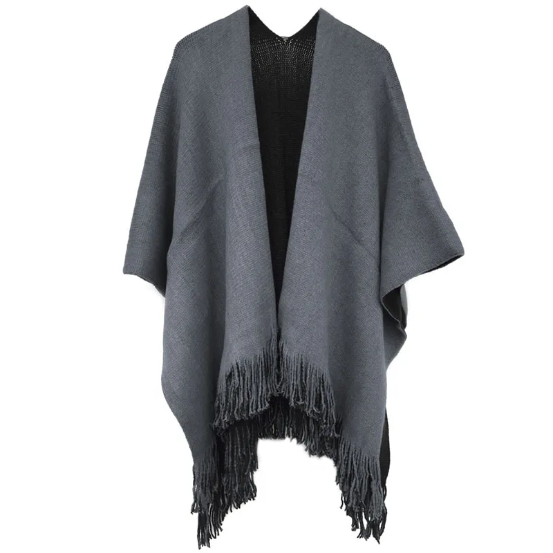 Модный женский шарф, вязаный кашемировый пончо, накидки, шаль, накидки-кардиган с бахромой, пальто для девушек MAY5_35