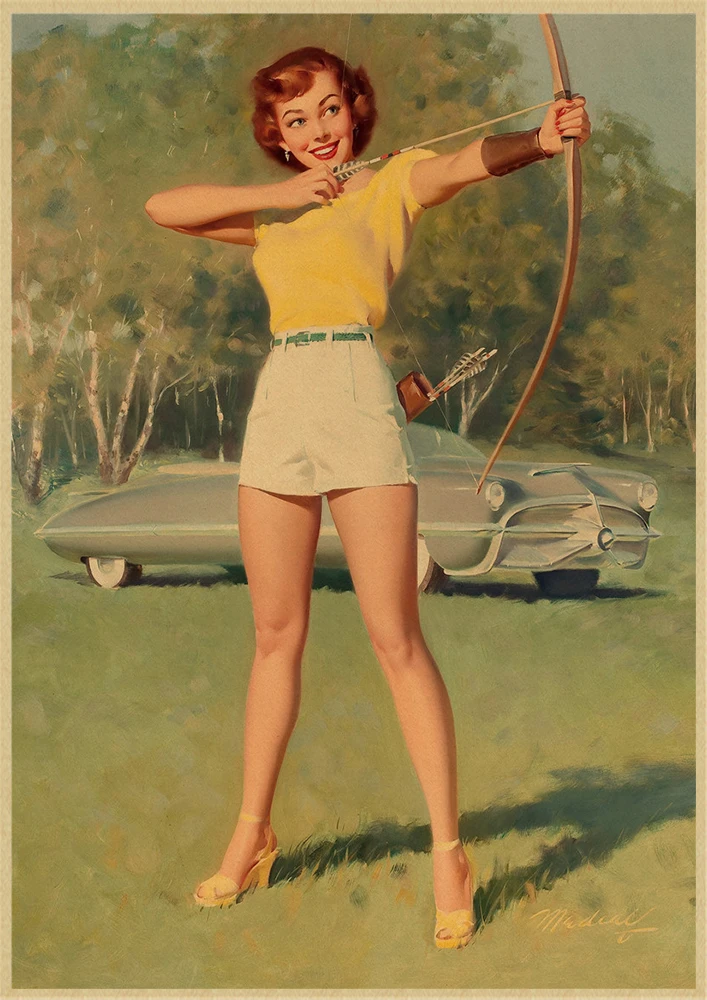 Pinup Girls Series 8 World War II Vintage Kraft Paper Classic Poster Bar Cafe Living Room Dining Wall Decorative Paintings