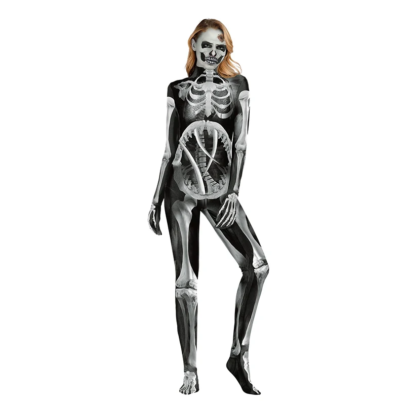 skull gray Страшная Радуга скелет Хэллоуин костюм комбинезон женский Забавный обтягивающий Череп длинный рукав 3D принт Монстр Косплей Костюмы Клоуна - Цвет: skull gray