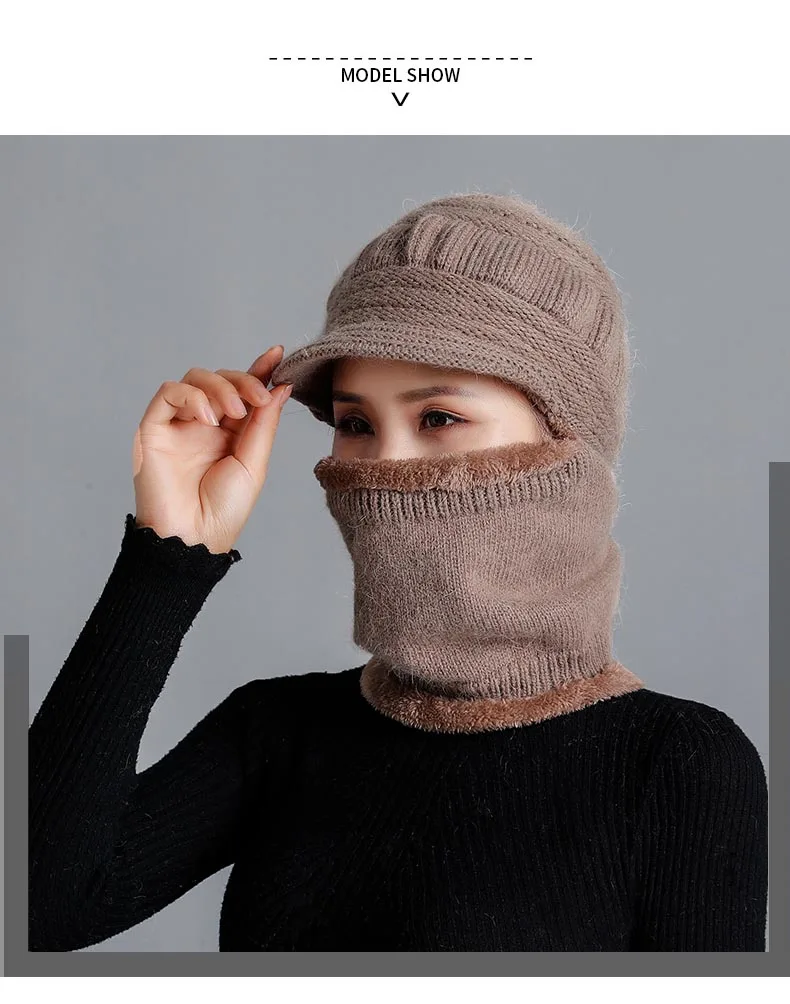 Зимние шапки Skullies Beanies, шляпа для мамы, модная женская шерстяная шапка-шарф, Балаклава, маска, шапка, вязаные шапки в полоску