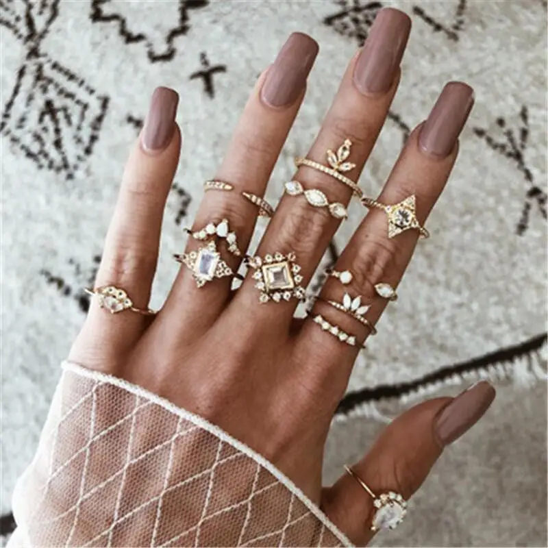

Multi style Combination Ring Set For Women Fashion Retro Geometric Rings Material Boho Trendy Jewelry Anel Pave Crystal Stone