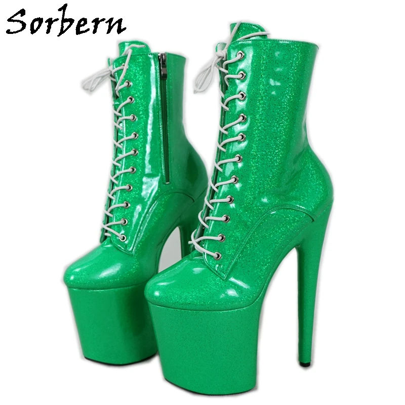 

Sorbern Green Shiny Women Boots Pole Dance High Heels Lace Up Zip Up 15Cm 17Cm 20Cm Stripper Heeled Thick Platform Custom Colors