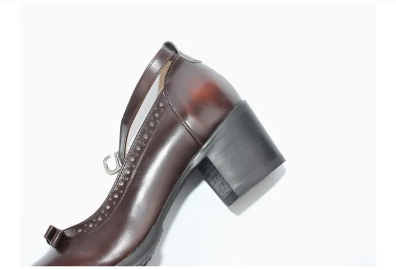 Japanese Buckle Strap Bow Women Oxford High Thick Heels Lolita Shoes British Genuine Leather Single Brogues Shoes Woman Size 43 (35)