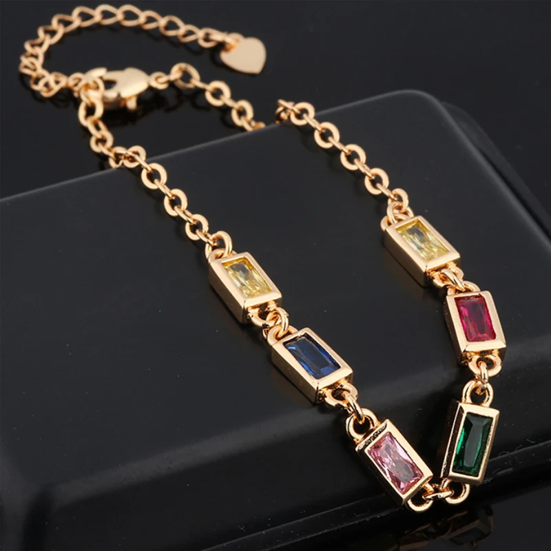 Yanda модный роскошный квадратный цветной браслет с кристаллами, классическая золотая цепочка, блестящие Геометрические элементы, очаровательные ювелирные изделия для женщин, подарок