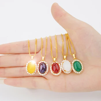 

Aesthetic 24K gold color imitation Chalcedony Jades pendant necklaces for women Bijoux Zircon Choker collares jewelry 2020