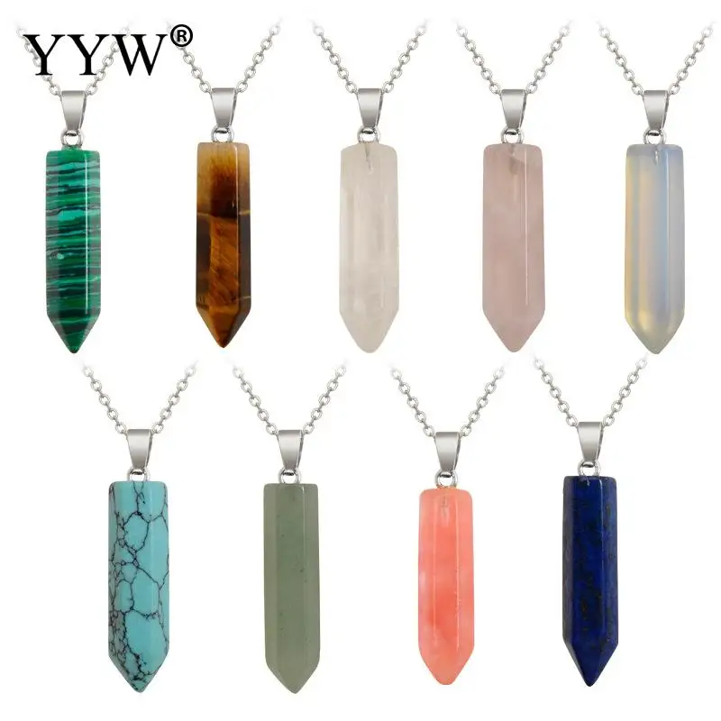 Подвески с драгоценным камнем кварцевый камень цилиндрический шестигранный