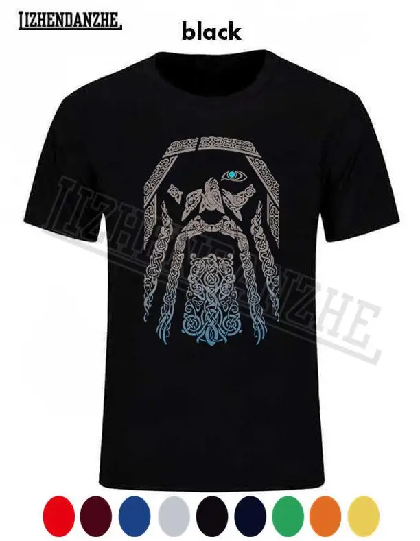 

men T Shirt Vikings Odin Men 100% Cotton Tees Short Sleeve Tops Father Gift O Neck Retro Adult T-Shirt O Neck Plus Size XS-3XL