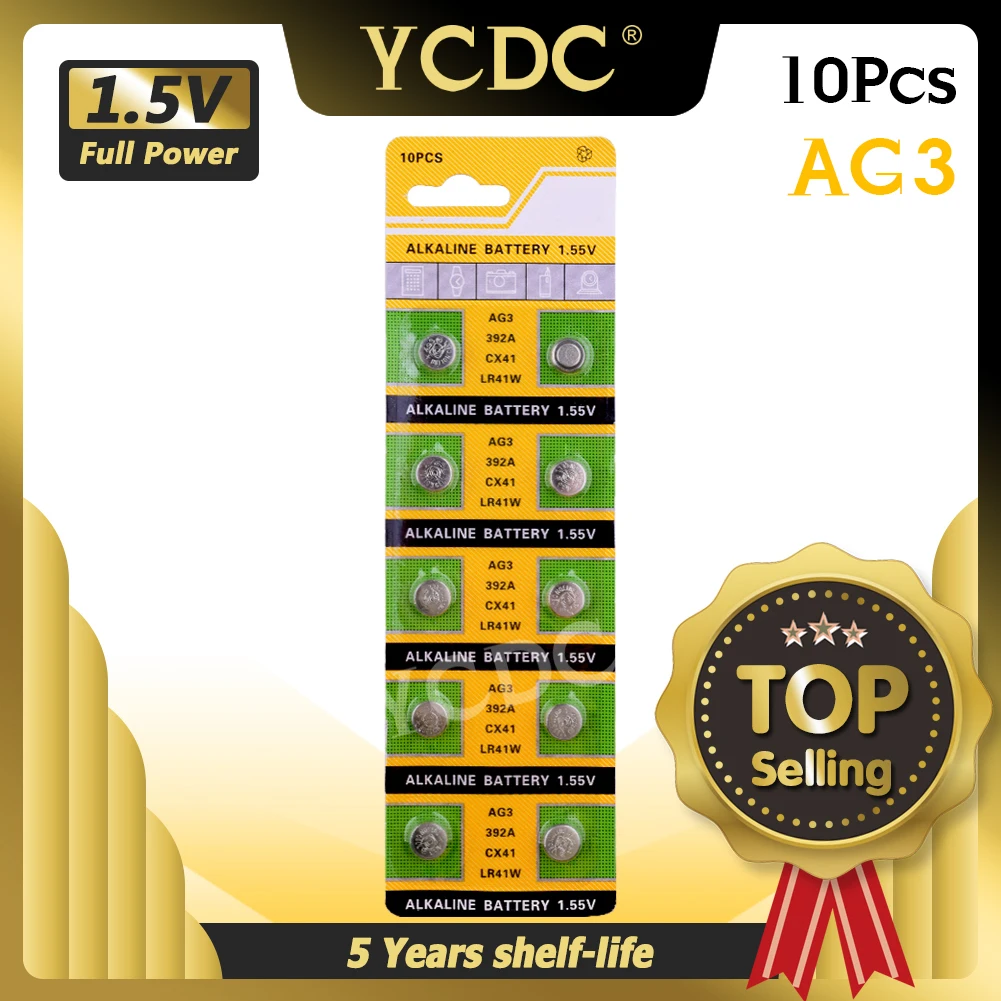 YCDC 10 шт 1 55 V кнопка батареи AG3 384 392 SR41W SR41 L736 Щелочная монетная для часов