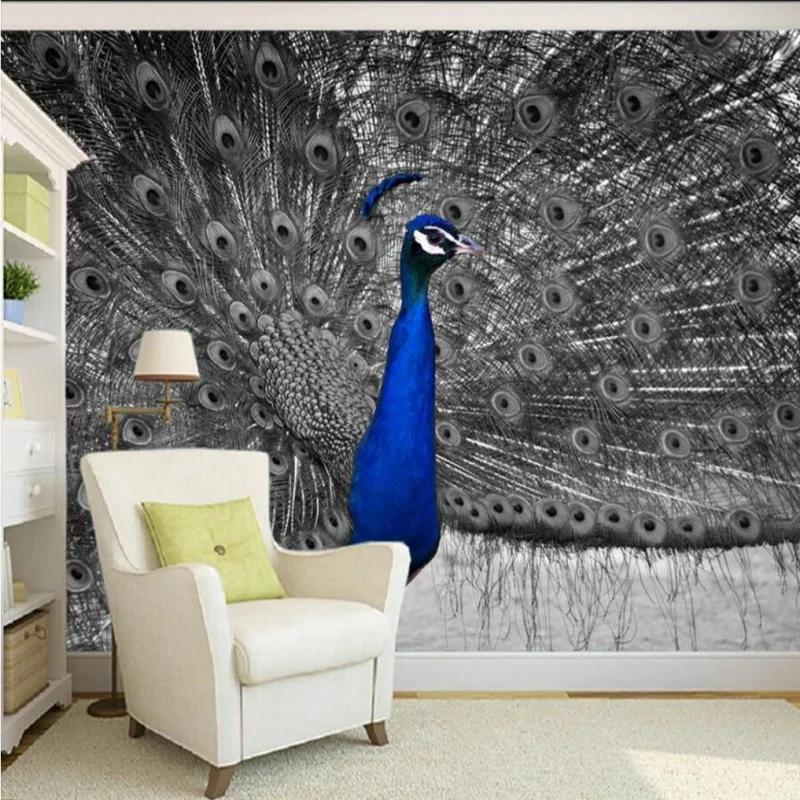 Drop Shipping Photo Wallpaper 3D Stereo Custom Beautiful Peacock Open Screen Modern TV Backdrop Lobby Studio Mural | Обустройство