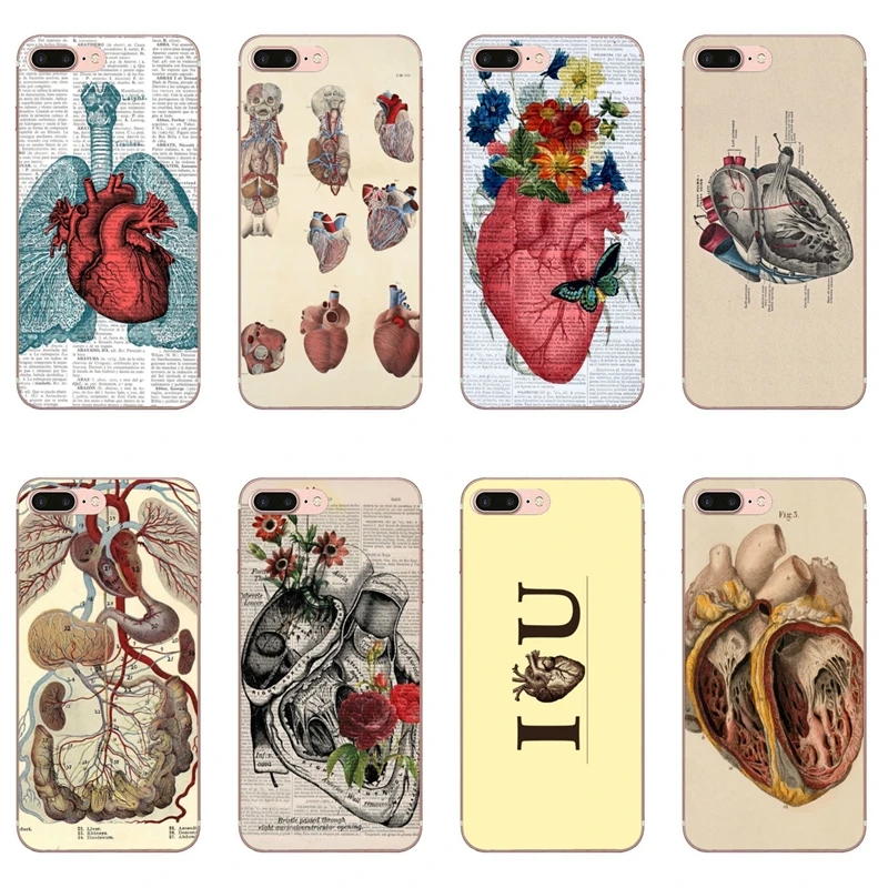 Vintage Medical Anatomical Heart Diagram Case for iPhone 11 Pro XS Max XR X 8 7 6 6S Plus 5 5S SE Silicone Soft Cover | Мобильные