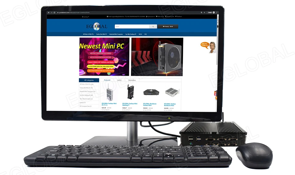Elevate Your Operations with the Eglobal Industrial Fanless Mini PC - 6 COM, 2 LAN, Windows/Linux, Barebone System. Experience 7/24 Hours Working, 4 USB 2.0, 4 USB 3.0, and WIFI. Upgrade your industrial setup with this high-performance computing solution! Description Image.