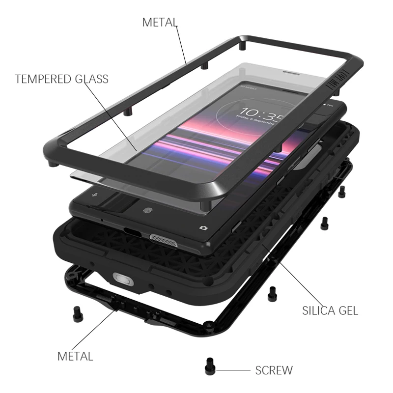 Ceny Dla Sony Xperia 5 metalowy pancerz odporny na wstrząsy etui na Sony Xperia 5 (6.1 cala) wytrzymały futerał na telefon