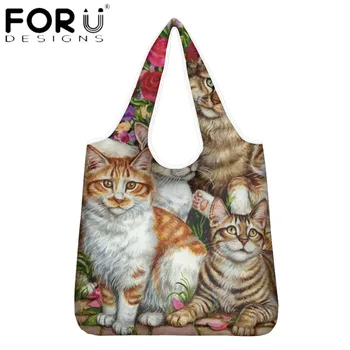 

FORUDESIGNS Hot Style Cat/Dog Pattern Printing Reusable Handbags Women Large Capacity Totes Bag Shopping Bolsas Christmas Gifts