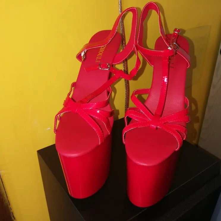 20cm Unique thong sandals, Roman ultra high heels, paint the foreign trade of the lacquer that bake big yards for Dance Shoes