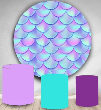 

Mermaid Fish Scales Round Circle Photography Backdrop Kids Baby Shower Birthday Party Decor Photo Background Table Cover