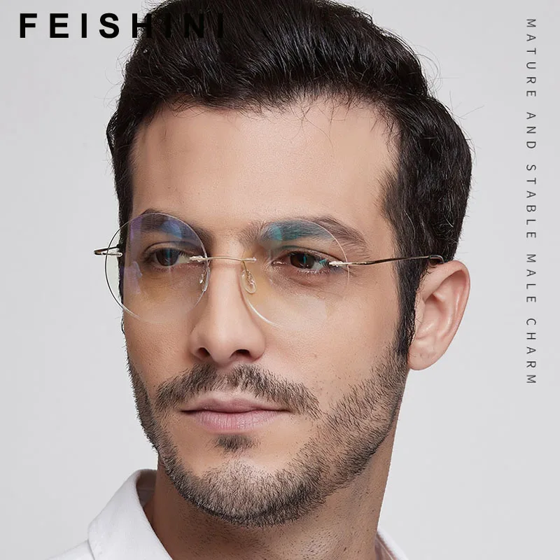 Feishini-gafas redondas sin montura para hombre y mujer, lentes de ordenador con rayos de radiación, montura de Metal, Anti luz azul - AliExpress Mobile
