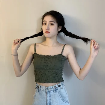 

Summer Strapless Tube Top Folding Bottom Camisole Female Cotton Thread Wrapped Chest Inside Pleated Top