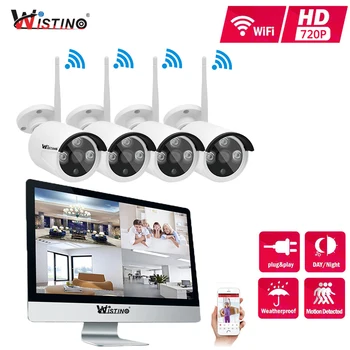 

Wistino 4CH CCTV System HD 720P Wireless NVR Security IP Camera P2P Wifi Kit Outdoor 1MP Monitor Kits IR LCD Screen Surveillance