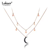 Lokaer Трендовое Двухслойное колье из нержавеющей стали с изображением звезд и луны, ювелирные изделия, симпатичное ожерелье с подвеской для женщин и девочек N19164
