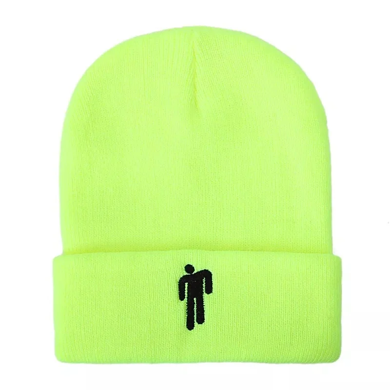 Зимняя однотонная вязаная шапка Billie Eilish Beanie, Повседневная Хип-хоп шляпы для мальчиков и девочек, шапка 19 цветная ткань, аксессуары, теплые шапки - Цвет: Флуоресцентный зеленый