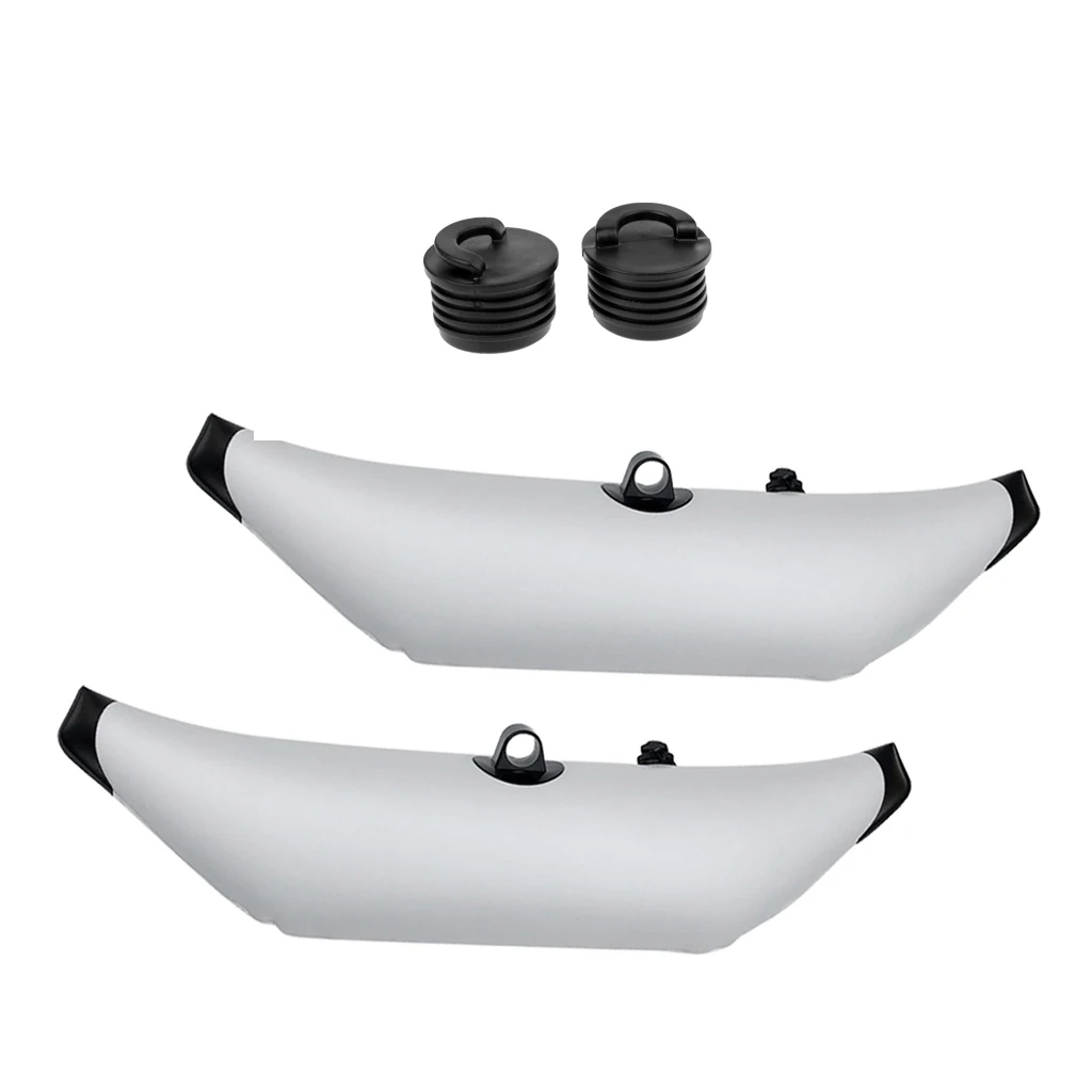 1 Pair White PVC Kayak SUP Standing Inflatable Outrigger Stabilizer & 2 Scupper Plugs Replacement Accessories