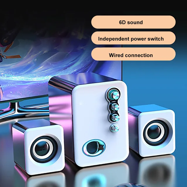 Computer Audio USB 2.1 Multimedia Bluetooth Overweight Subwoofer Desktop Home Speaker Wired Universal Audio Upgrade wired White