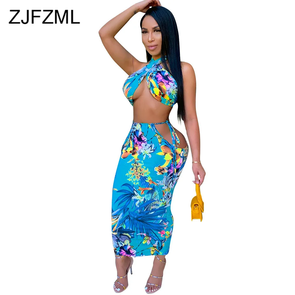 Женский комплект из 2 предметов с юбкой цветочным принтом укороченный топ лямкой