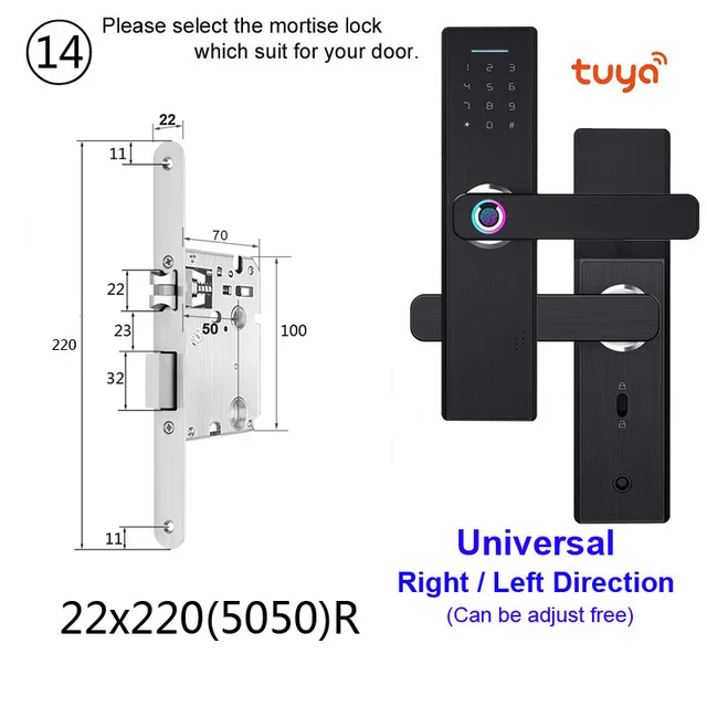 RAYKUBE Wifi Electronic Door Lock With Tuya APP Remotely / Biometric Fingerprint / Smart Card / Password / Key Unlock FG5 Plus 22x220R 5050