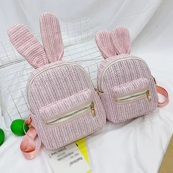 

Rabbit Soild color Parent-Child Outdoor Backpack Woven Zipper Multifunction Shoulder Bag leisure Travel Daypack simple style #aa