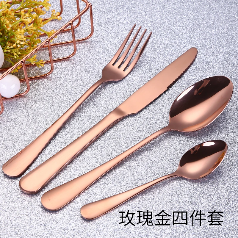 

Western Tableware Steak Knife and Fork Tea Spoon 304 Stainless Steel Mirror Gold Titanium Plated Four-piece Set