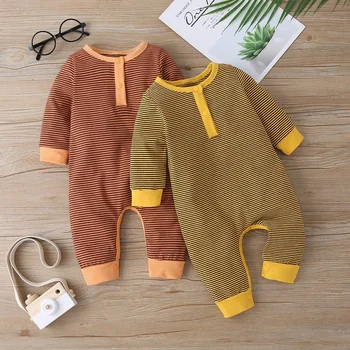

New Baby Clothes Baby Girl Boy Romper Cotton Casual Striped O-neck Long Sleeve Rompers Autumn Winter Home Infant Clothing 6-18M