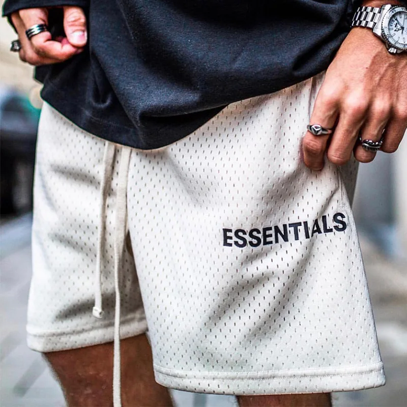 

Stylish men sports fitness street style shorts double mesh drawstring letters five minutes pants beach sports casual shorts
