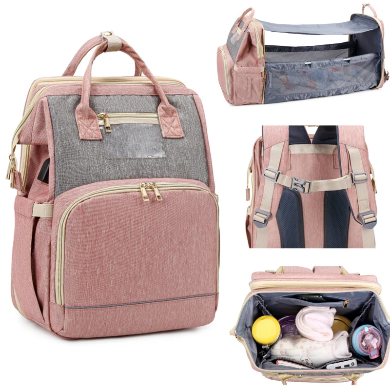 

QINDU Diaper Bag fold crib Backpack Multifunction Waterproof Maternity Hospital Backpacks Large Capacity Baby Care Stroller Bags