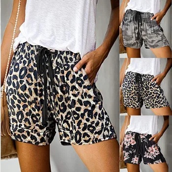

2020 Shorts women summer leopard print fashion drawstring elastic waist pocket short spodenki damskie