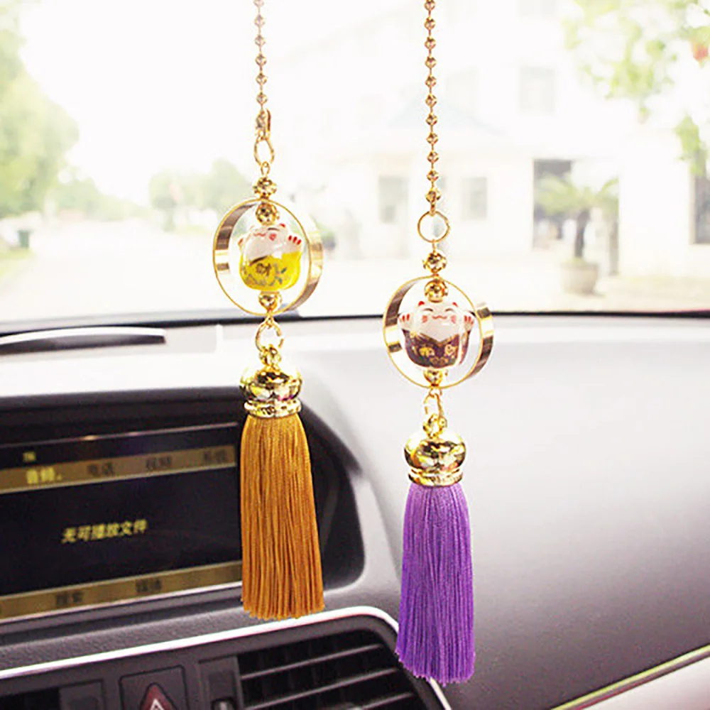 Car Pendant Lucky Cat Doll Figure Tassel Blessing Auto Adornment Automotive Interior Rearview Mirror Decor Hanging Ornament Gift