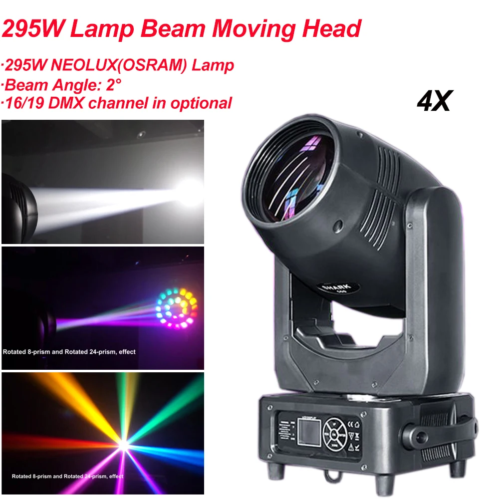 

4Pcs/Lot 295W Beam Moving Head Light With Focus Frost and Rainbow DMX512 LED Effect Beam Dj Disco Bar Light Show Stage Lighting