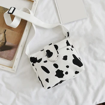 

Fashion Cow Pattern Crossbody Bag For Women 2020 New Vintage Canvas Casual Shoulder Handbag Female Messenger Sling Handbag Pouch