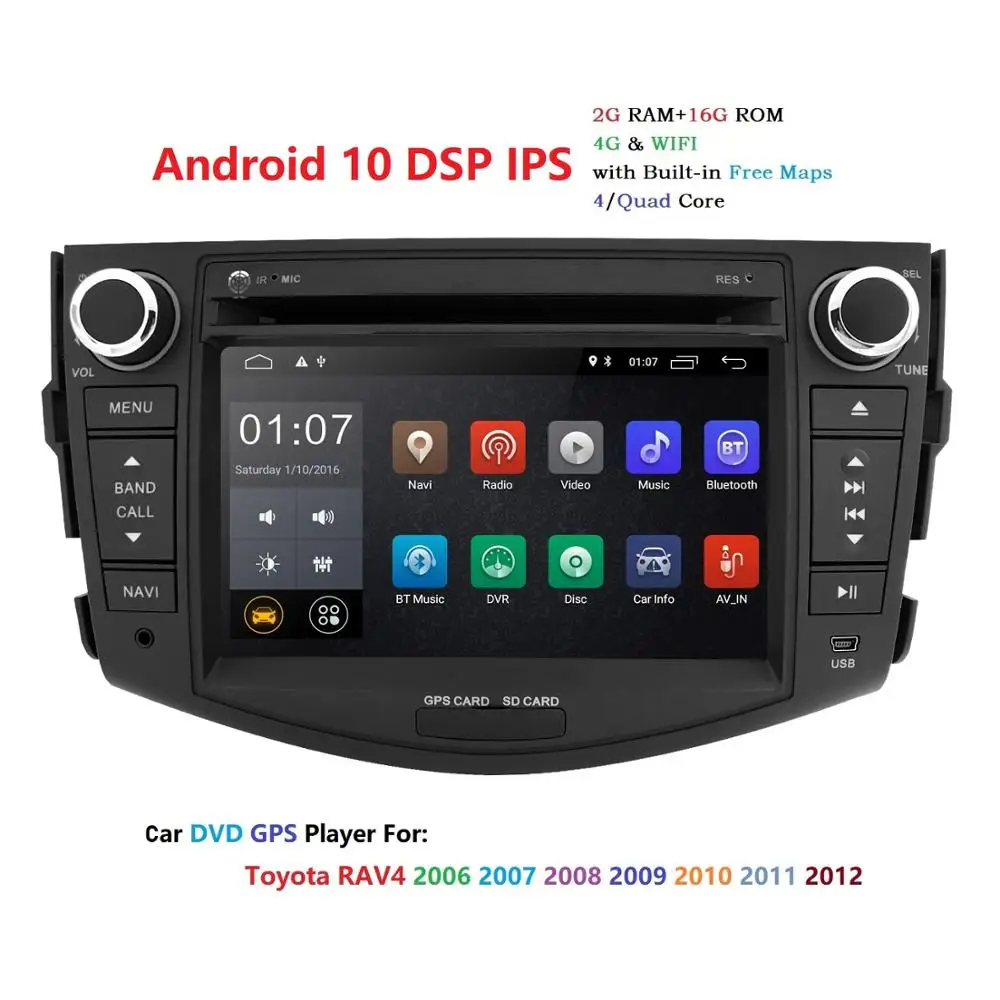Ossuret Android 10 Car DVD Player for Toyota RAV4 Rav 4 2006 2007 2008 2009 2010 2011 2012 2 Din 1024*600 Touch screen RDS WIFI